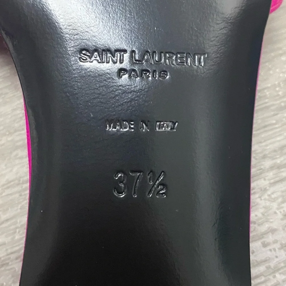 RARE Like New Saint Laurent Fuchsia Satin Nu Pieds Slide Sandals size 37.5 - Picture 8 of 9